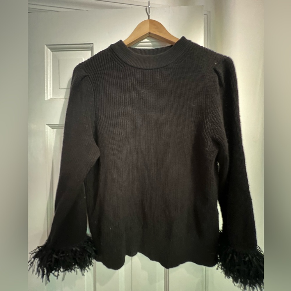 Nic & Zoe sweater with feather cuffs